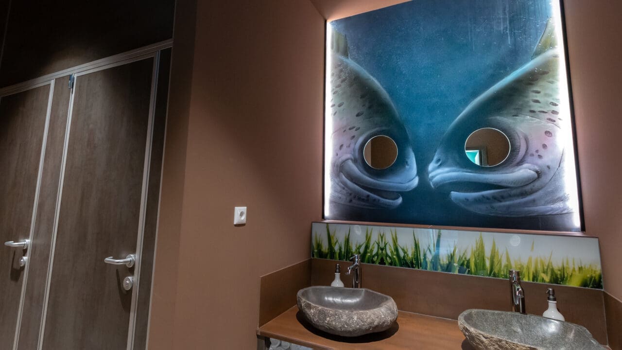 Wandbild mit Fröschen und Fischen fürs Badezimmer