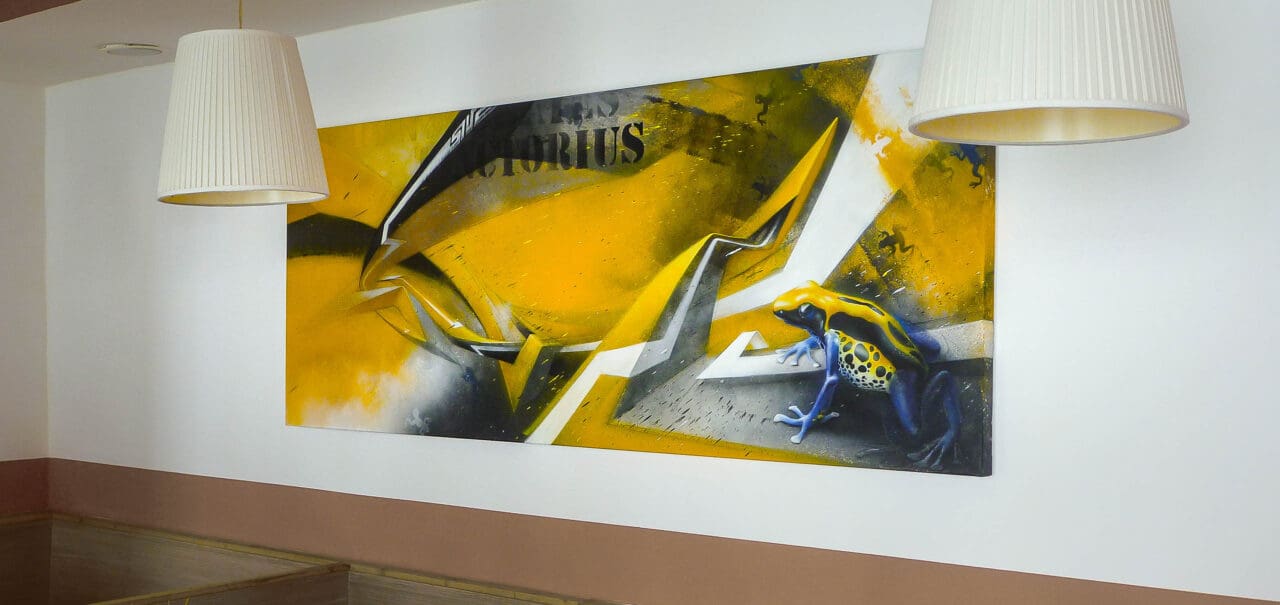 Modernes Kunstwerk mit Frosch