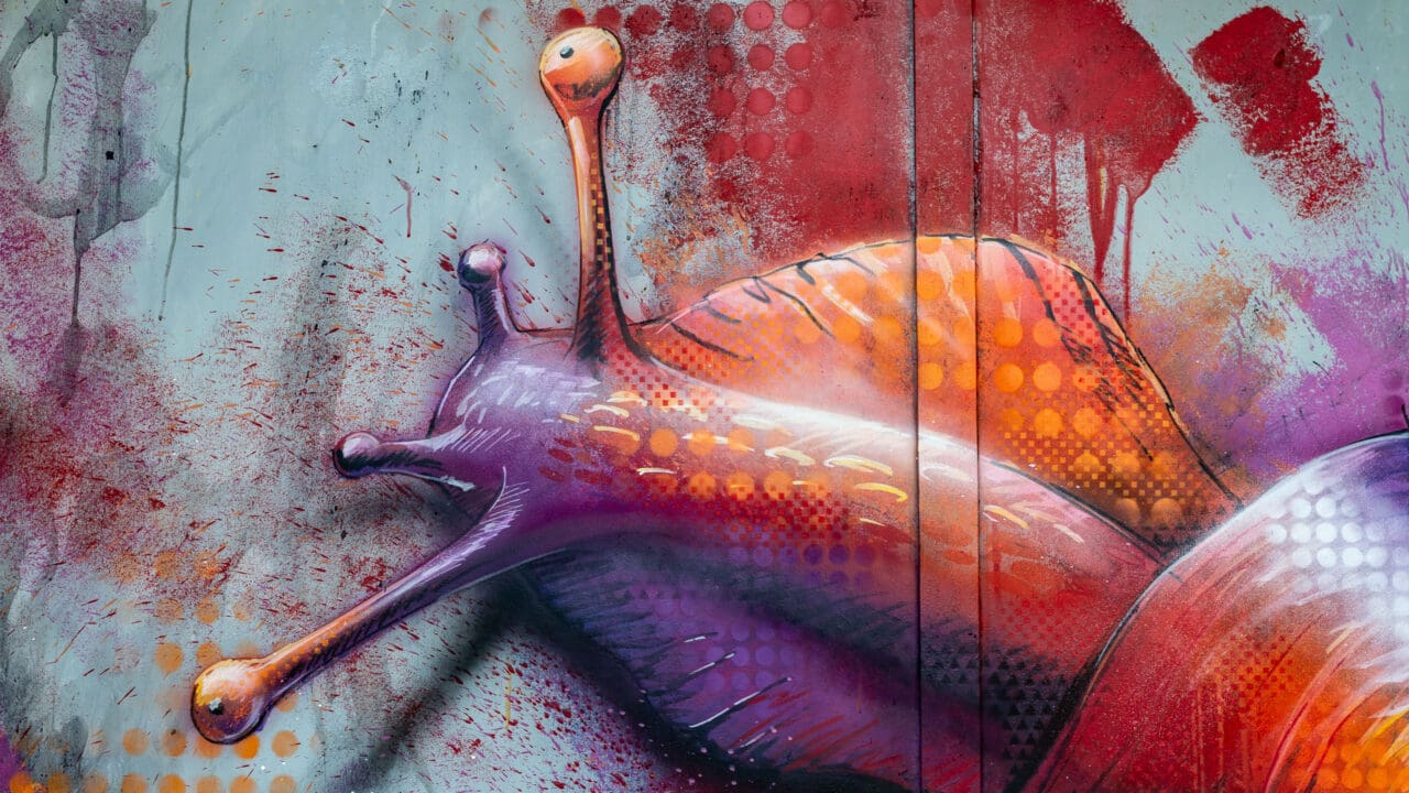 Bunte Streetart-Schnecke für Garagentor