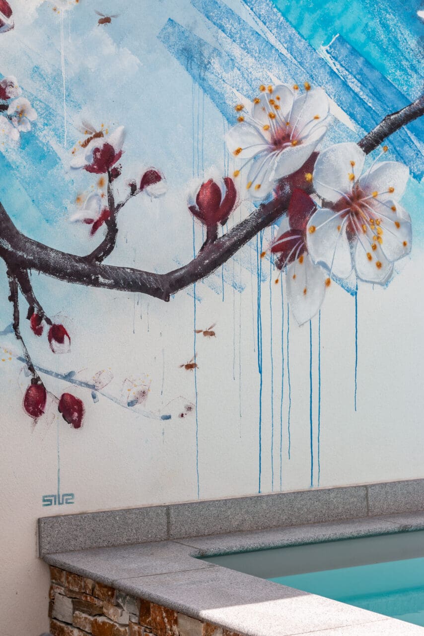 Marillenblüte Graffiti Innenhof